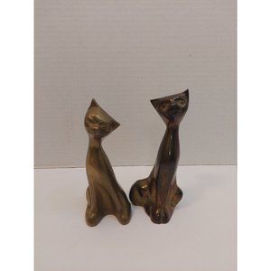 Vintage brass tall cat figurines, brass animal figurines, cat figurines
